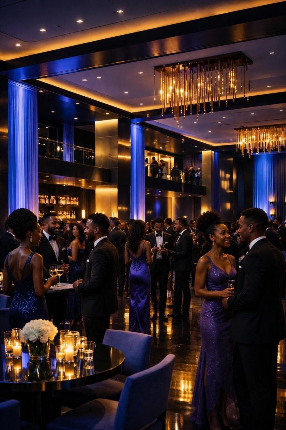 Invités en tenue de soirée lors d'une réception